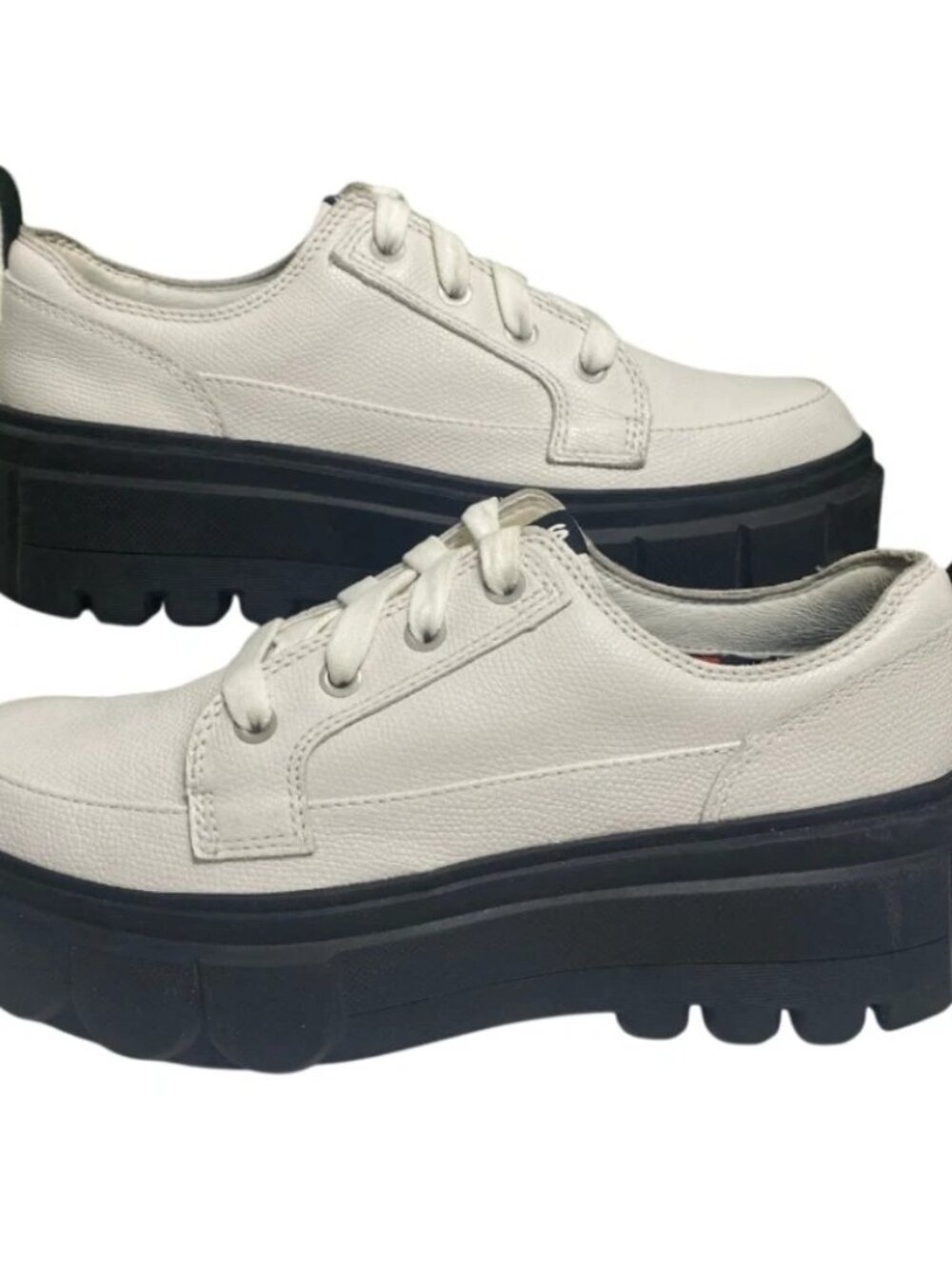 Sorel White Leather Platform Lace-Up Boots with Black Thick Lug Sole